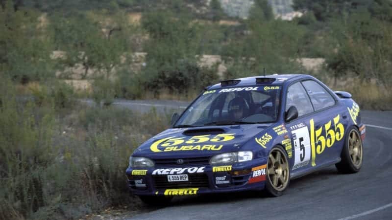 Carlos Sainz's Subaru on the 1995 Rally Catalunya in Spain