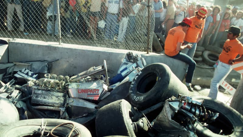 Crashed Ensign of Clay Regazzoni at 1980 US Grand Prix