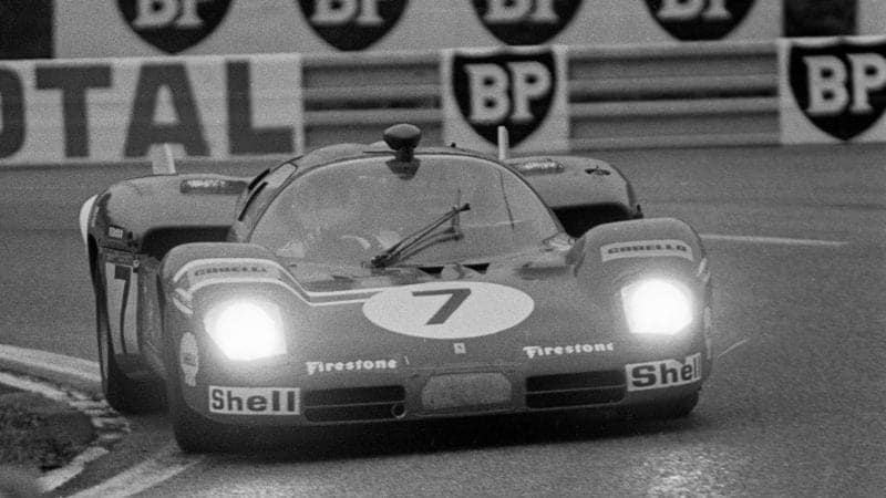 Derek Bell driving the Ferrari 512 at the 1970 Le Mans 24 Hours