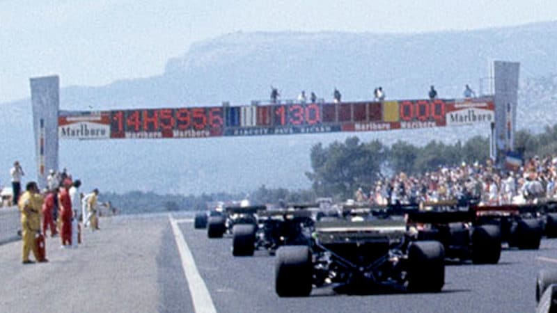 Digital start gantry at the 1971 French Grand Prix at Paul Ricard