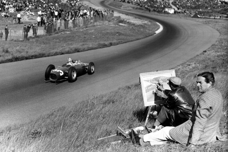 Wolfgang von Trips pilots his Ferrari Dino 156.