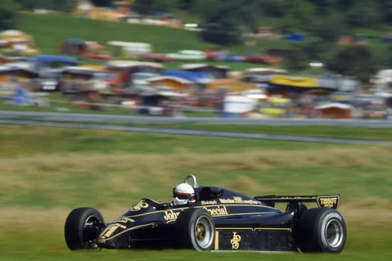 Elio de Angelis on his way to victory at the Osterreichring in the 1982 Austrian Grand Prix