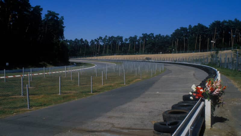 Flowers at Hockenheim Ostkurve after PAtrick Depailler was killed in practice