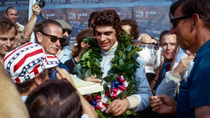 Francois Cevert celebrates victory at Watkins Glen in 1971 United states Grand Prix