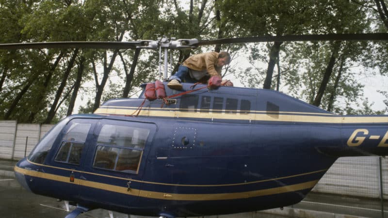 Gilles Villeneuve works on his helicopter