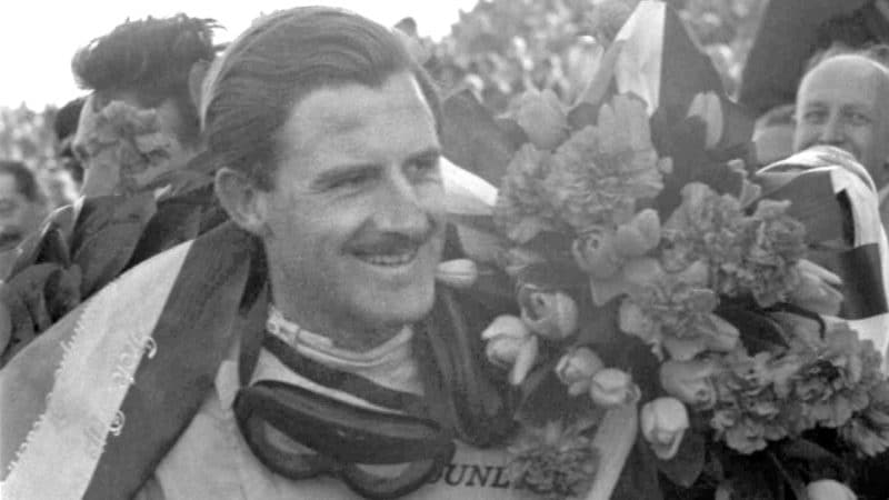 Graham Hill celebrates winning the 1962 Dutch Grand Prix