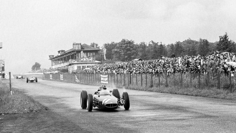 Graham Hill on his way to winning the 1962 German Grand Prix at the Nurburgring
