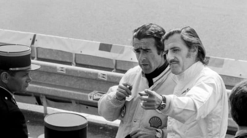 Graham Hill with Jean-Luc Lagardere at the 1972 Le Mans 24 Hours