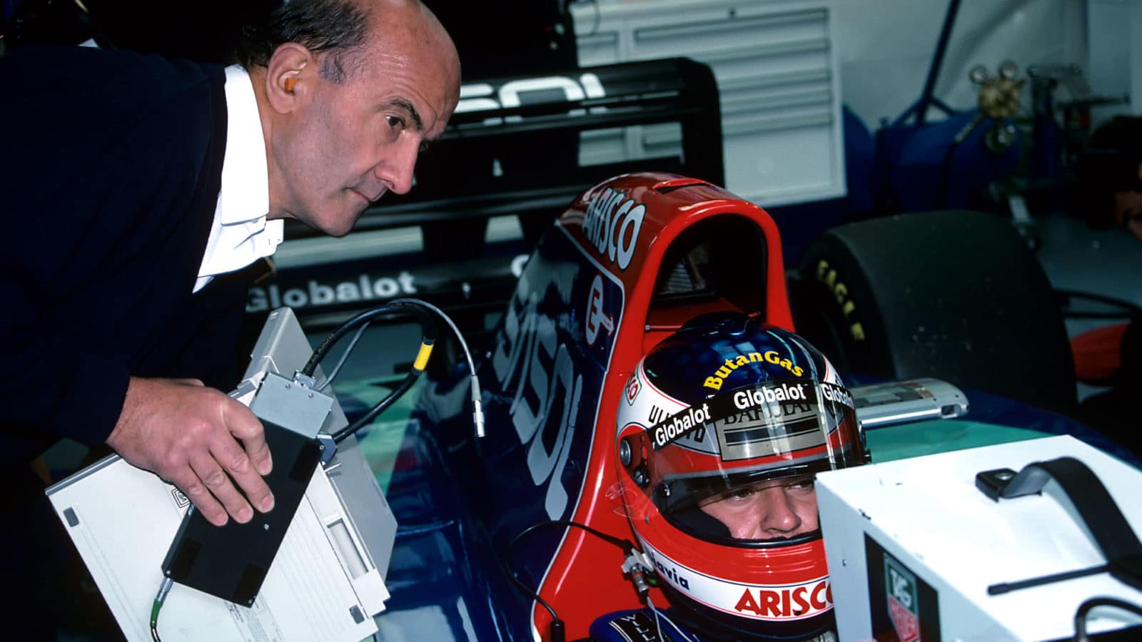 Rubens Barrichello, Jordan-Hart 193, Grand Prix of Belgium, Circuit de Spa-Francorchamps, 29 August 1993. Rubens Barrichello and engine designer Brian Hart. (Photo by Paul-Henri Cahier/Getty Images)