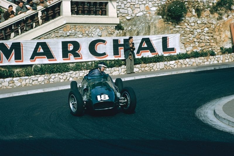 Mike Hawthorn (Vanwall VW1) at Station Hairpin, 1955 Monaco Grand Prix.