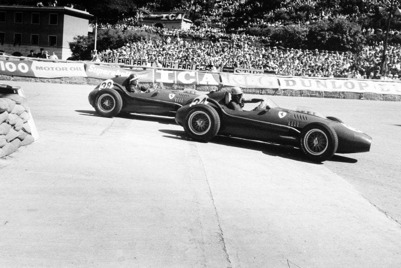 Ferrari drivers Hawthorn and Musso at the 1958 Monaco Grand Prix