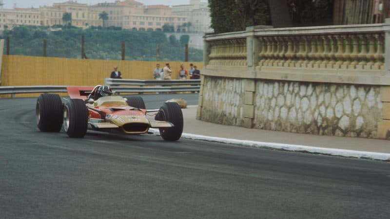 Graham Hill (Lotus-Ford) in the 1968 Monaco Grand Prix. Photo: Grand Prix Photo