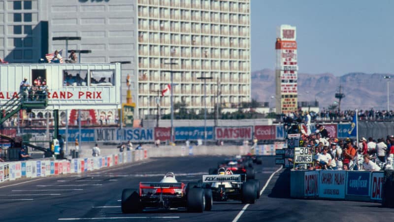 1981 Caesars Palace GP cars on the start - finish straight