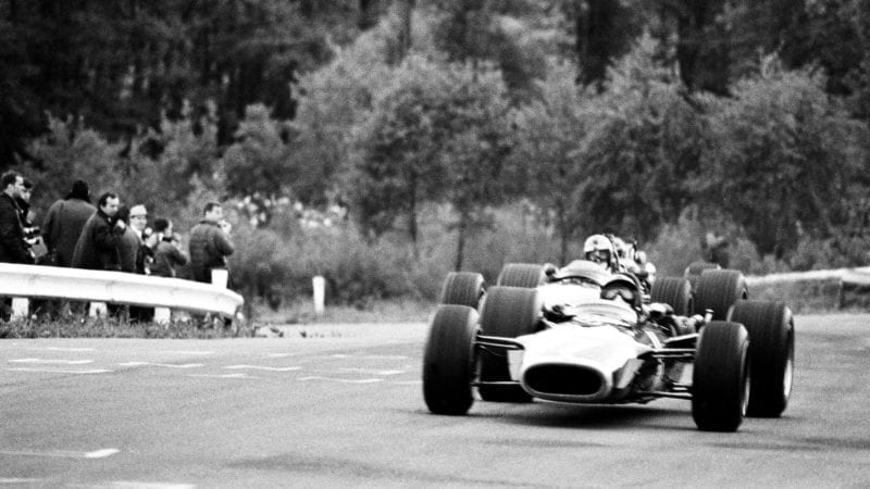 Jackie Stewart in a Matra MS10 at Spa Francorchamps during the 1968 Belgian Grand prix