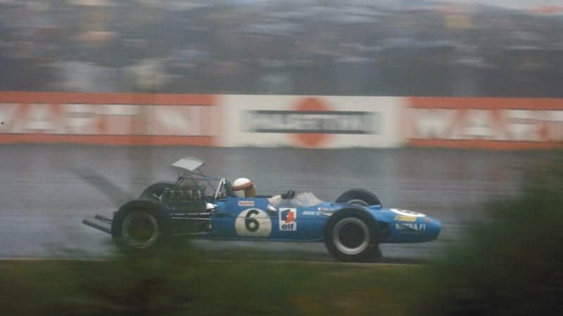 Jackie Stewart in the rain at the Nurburgring during the 1968 German Grand Prix