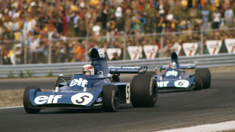 Jackie Stewart leads Francois Cevert in 1973 Dutch Grand Prix