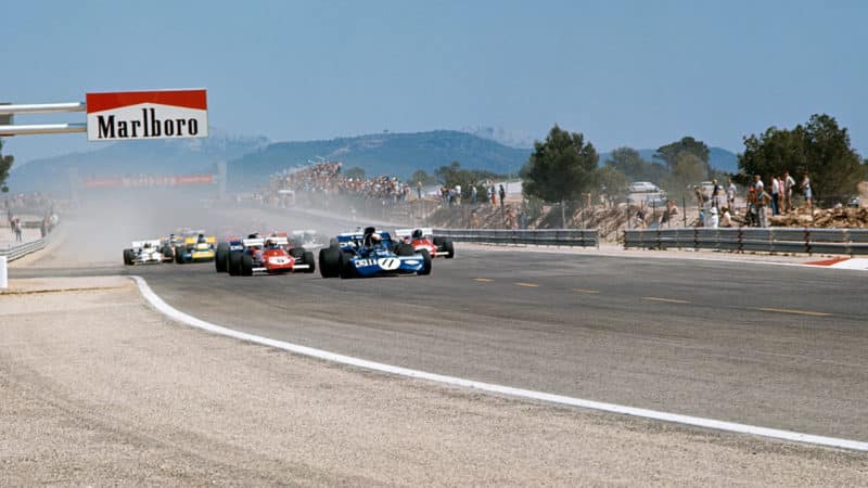 Jackie Stewart leads in the 1971 French Grand Prix