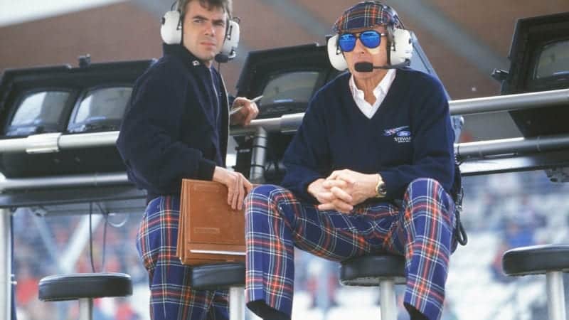 Jackie and Paul Stewart on the pitwall for Stewart Grand Prix at the 1997 San Marino GP