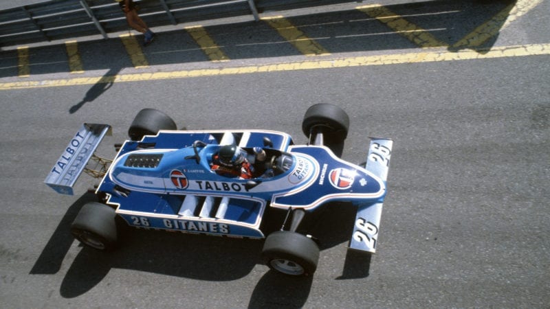 Jacques Laffite's Talbot Ligier Matra ahead of the 1981 Spanish Grand Prix at Jarama