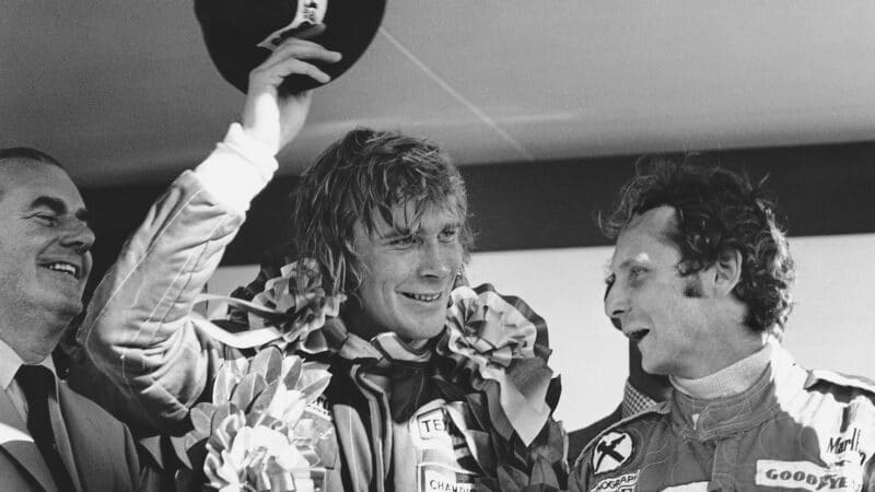 James Hunt and Niki Lauda on the 1976 British Grand Prix podium