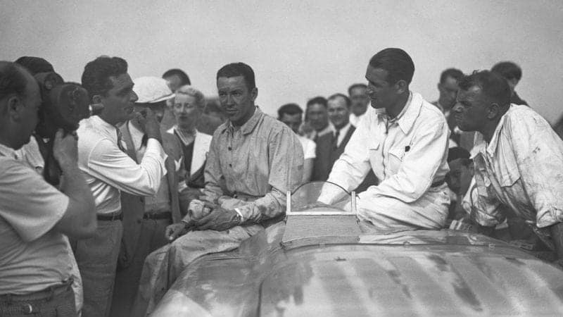Jean-Pierre Wimille and Raymond Sommer after winning at Montlhery in 1936
