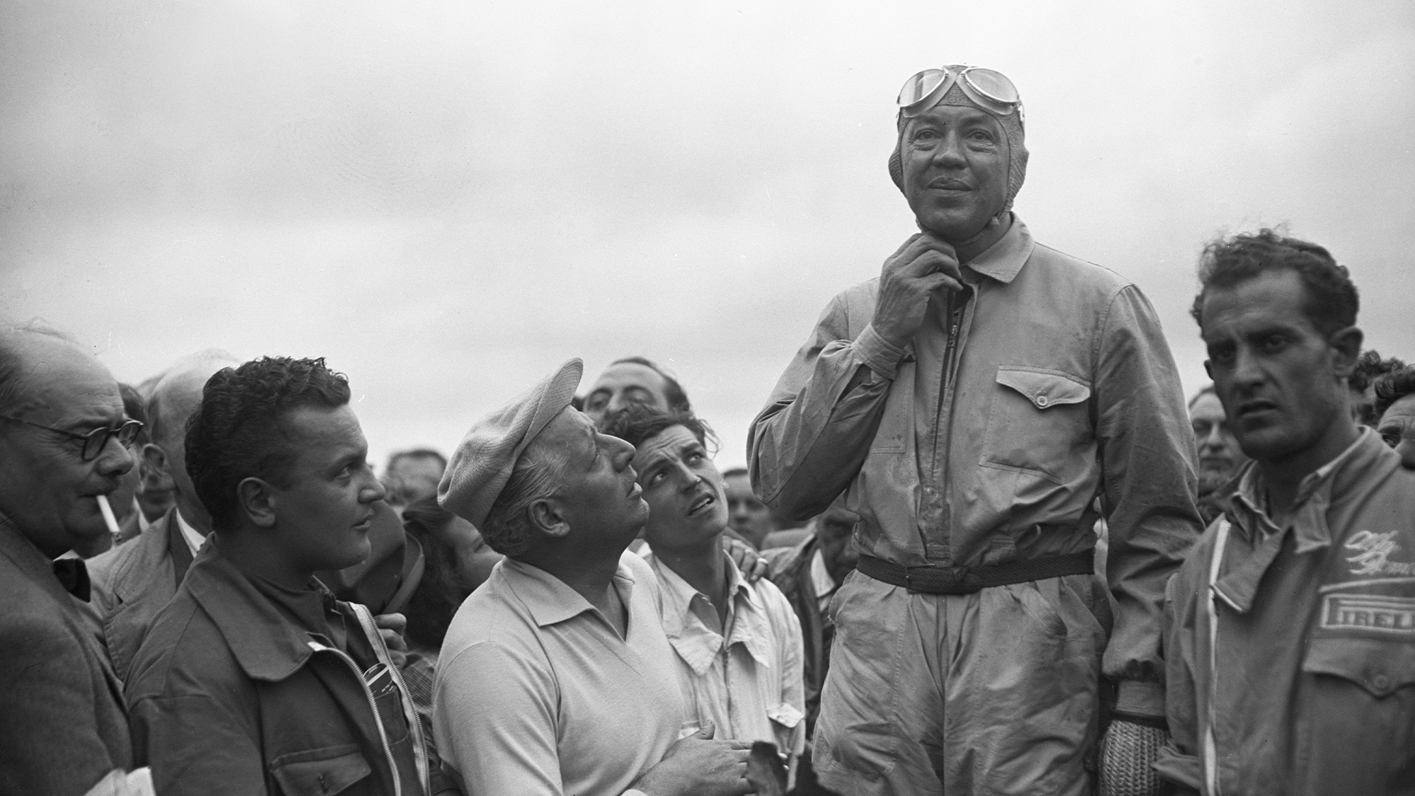 Jean Pierre Wimille celebrates victory at Reims-Gueux in 1948
