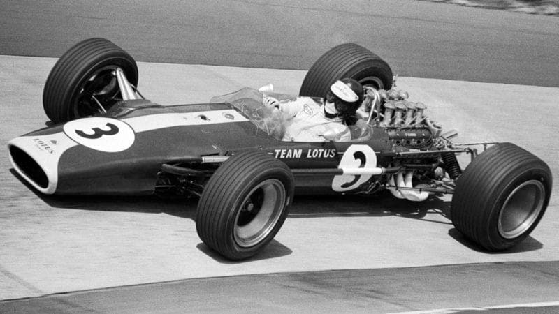 Jim Clark (Lotus-Ford) in the 1967 German Grand Prix at the Nurburgring. Photo: Grand Prix Photo