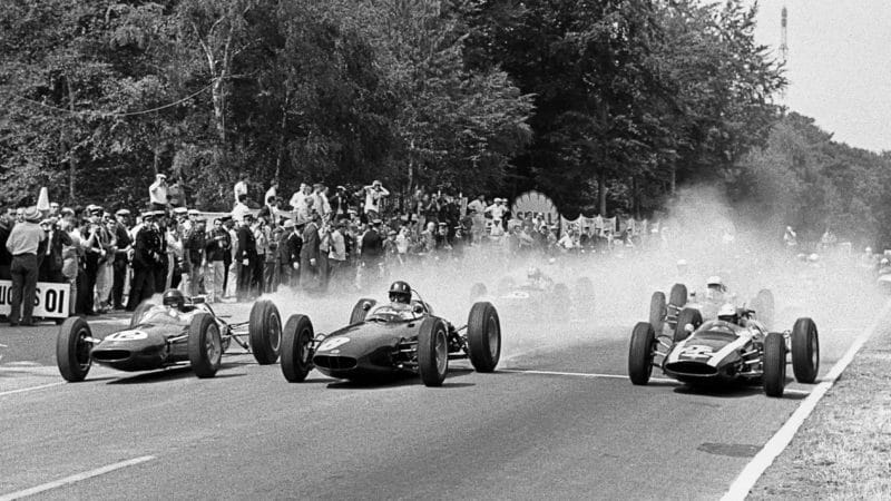 Jim Clark Graham Hill and Bruce McLaren at the start of the 1962 French Grand Prix