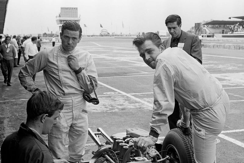 Jim Clark and Trevor Taylor at the 1963 Mexican Grand Prix