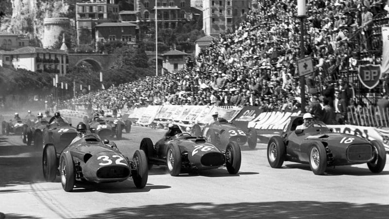 Juan Manuel Fangio Peter Collins and Stirling Moss at the start of the 1957 Monaco Grand Prix
