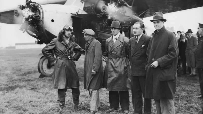 A party of big game hunters leaves Croydon airport, bound for Africa, 1928. They are Captain Drew (pilot), Mr Whatley (mechanic), Mr Thistlewaite, Mr Brand and Commander Glen Kidston (1899 - 1931). (Photo by Central Press/Hulton Archive/Getty Images)