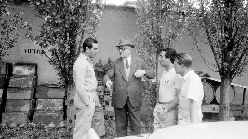 Luigi-Musso-Enzo-Ferrari-Eugenio-Castellotti-and-Peter-Collins