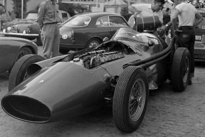 Horace Gould's Maserati 250F in the paddock