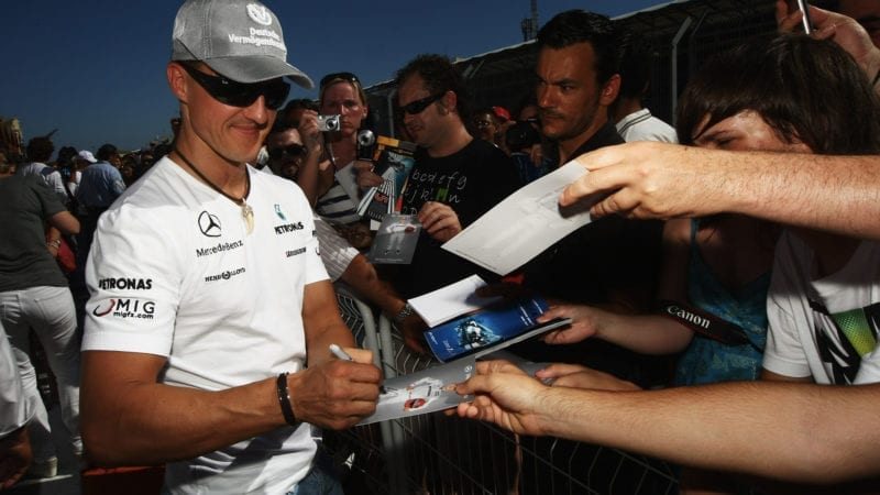 Michael Schumacher signs autographs in Valencia at the 2010 European Grand Prix