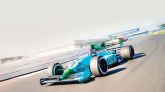 Adrian Newey drives his own F1 creations — on track in a Leyton House and Red Bull