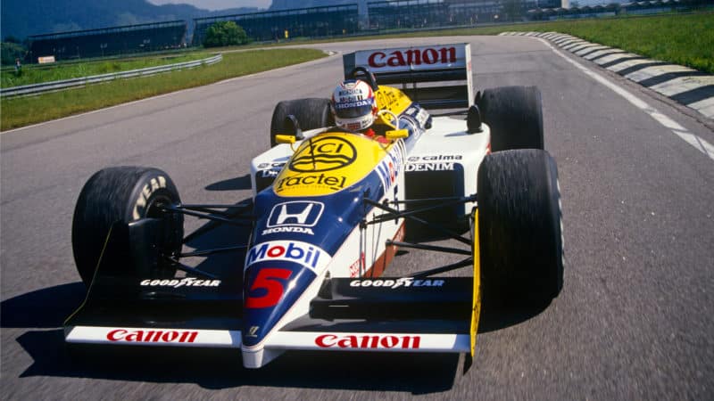 Nigel Mansell testing Williams FW11 F1 car in Rio in 1987