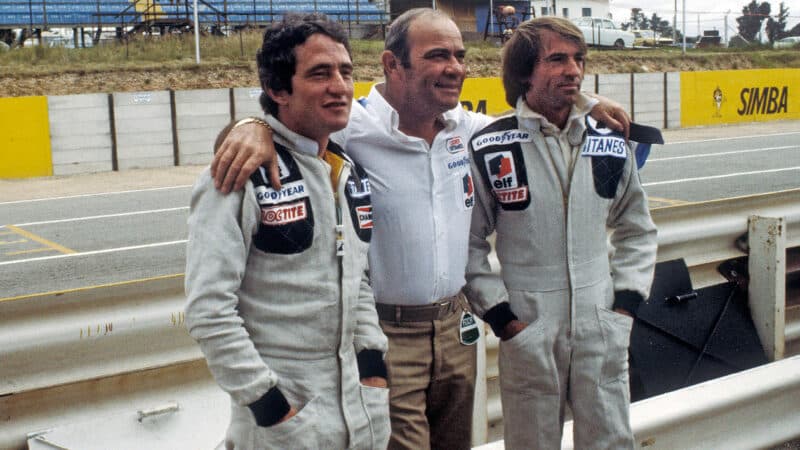 Patrick Depailler and Jacques Laffite with Guy Ligier