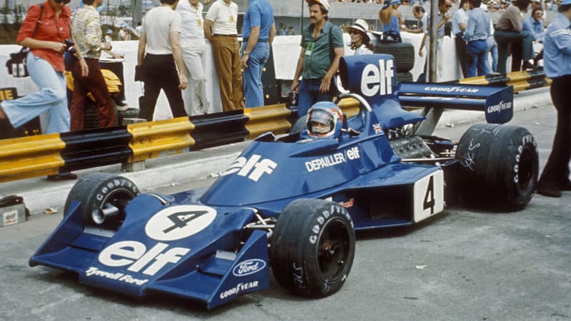Patrick Depailler driving for Tyrrell at the 1974 Brazilian GP