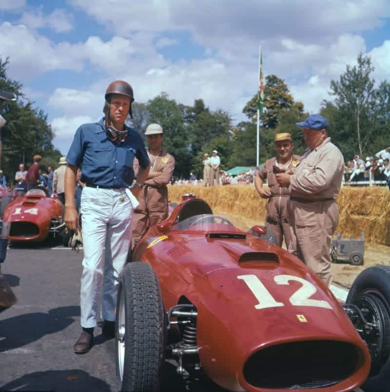 Peter Collins on the grid with his Ferrari before the 1957 French Grand Prix in Rouen.