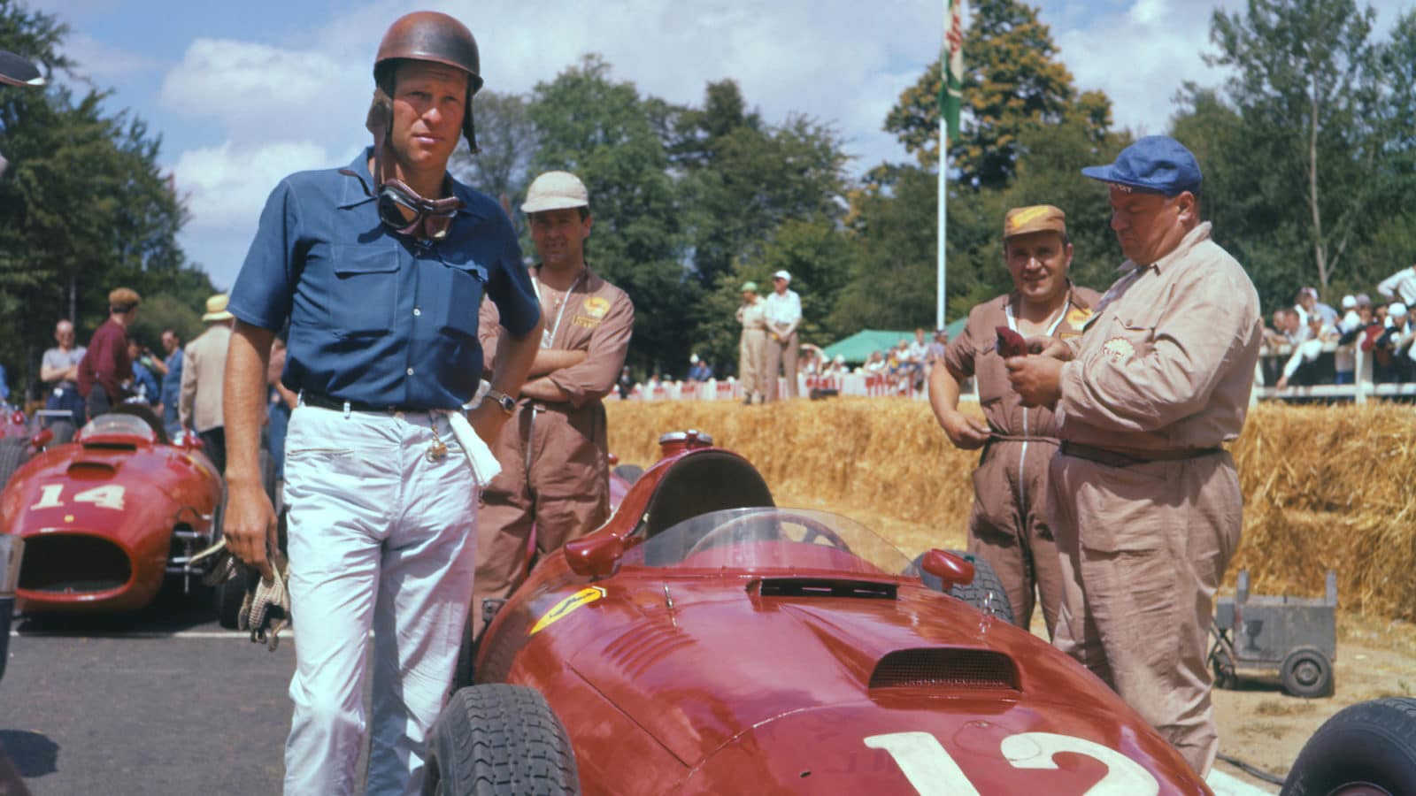 Peter Collins with Ferrari on Rouen grid in 1957