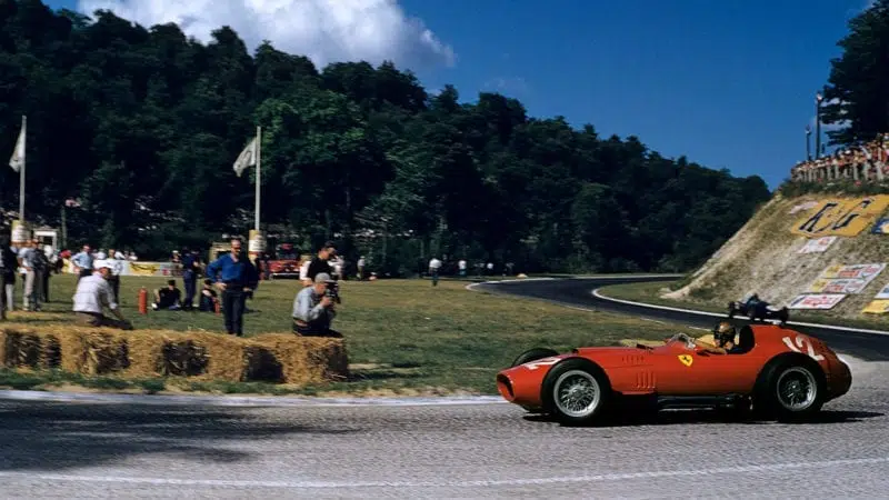 Peter Collins in the Ferrari 801 during the 1957 French Grand Prix at Rouen-Les-Essarts