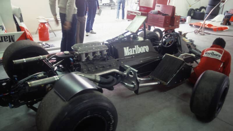Rear view of McLaren MP4 carbon chassis