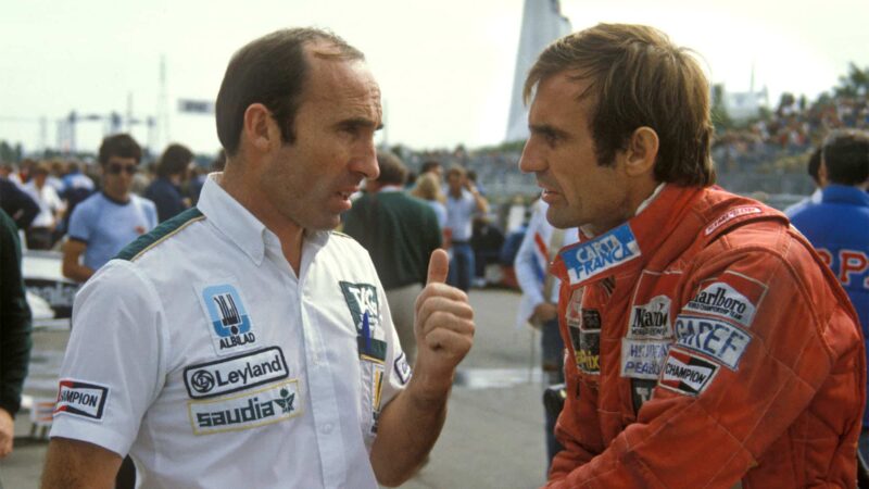 Team Principal Frank Williams and Carlos Reutemann (Williams-Ford) before the 1981 Canadian Grand Prix in Montreal. Photo: Grand Prix Photo