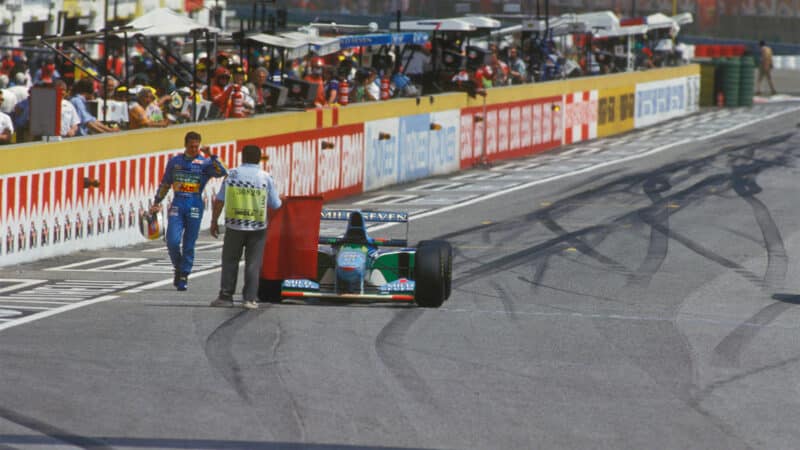 Schumacher stops 1994 San Marino Grand Prix following Senna's lap 7 accident