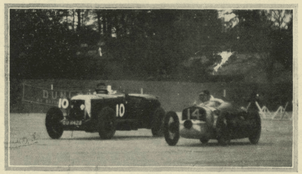 Willis passes Mathieson at Brooklands in the 1932 Easter Meeting