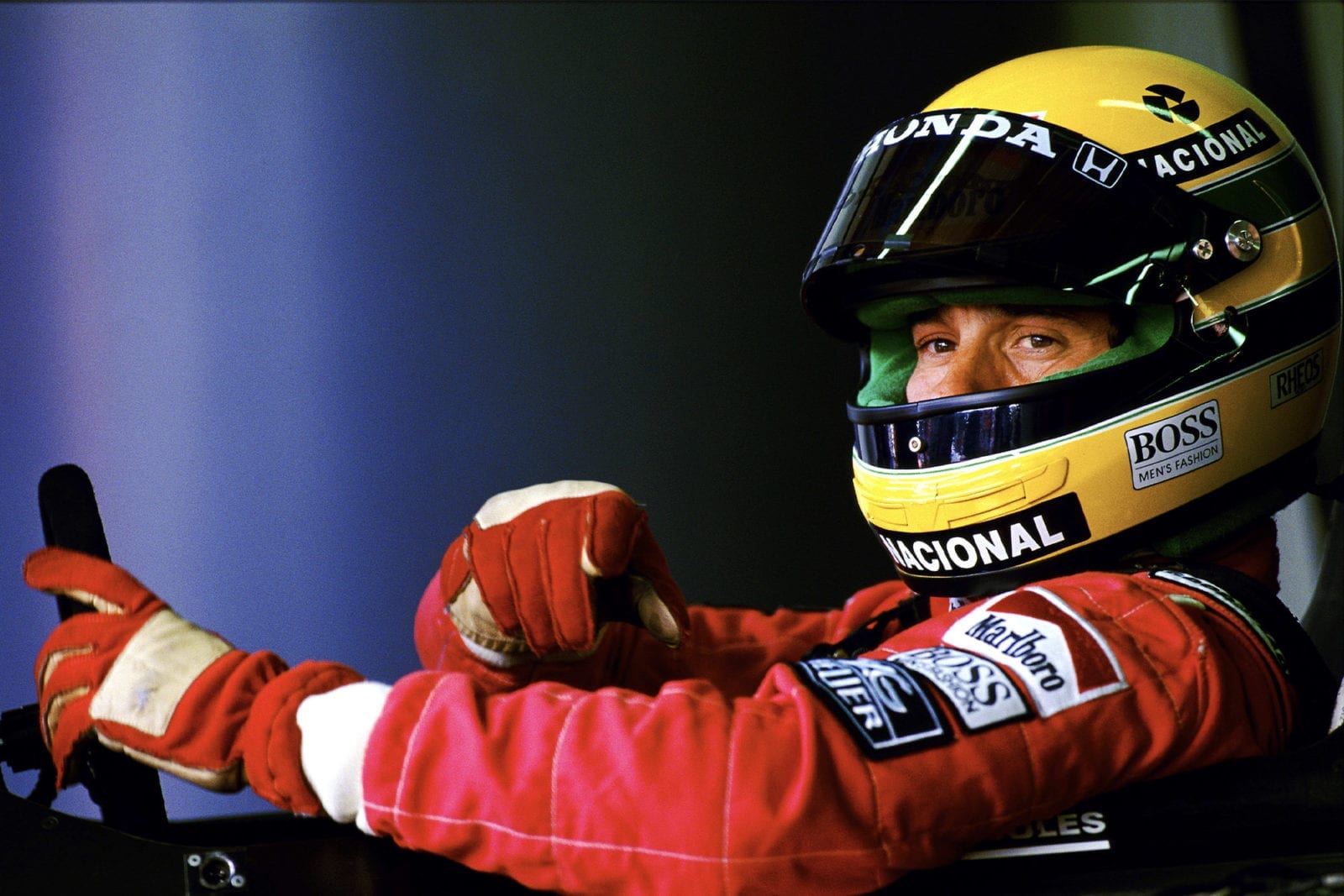 Ayrton Senna sits in his McLaren