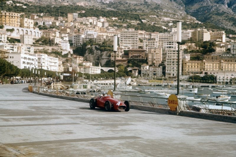 Andre Simon attempts to qualify his Maserati 250F at the 1957 Monaco Grand Prix.