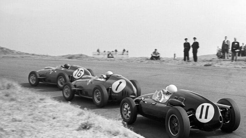 Stirling Moss Jean Behra and Cliff Allison in 1959 F1 Dutch Grand Prix