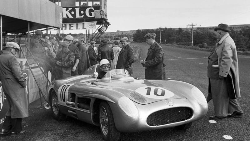 Stirling Moss in Mercedes 300 SLR at RAC Tourist Trophy Dundrod in 1955