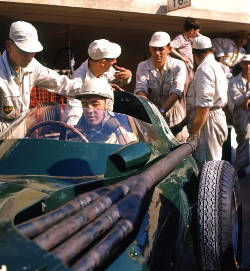 Stuart-Lewis-Evans-in-a-Vanwall-ahead-of-the-1957-French-Grand-Prix-in-Rouen